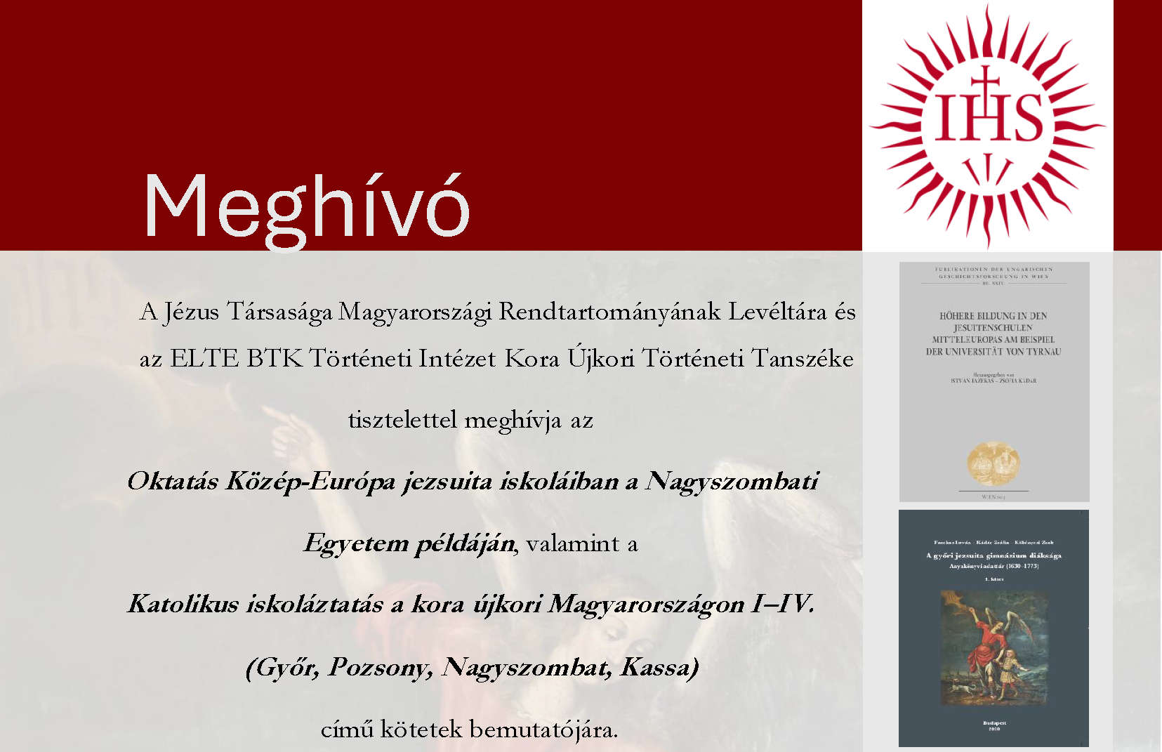 Jezsuita gimnáziumok diákjainak adattárai – könyvbemutató // 2026. március 25. 16.00