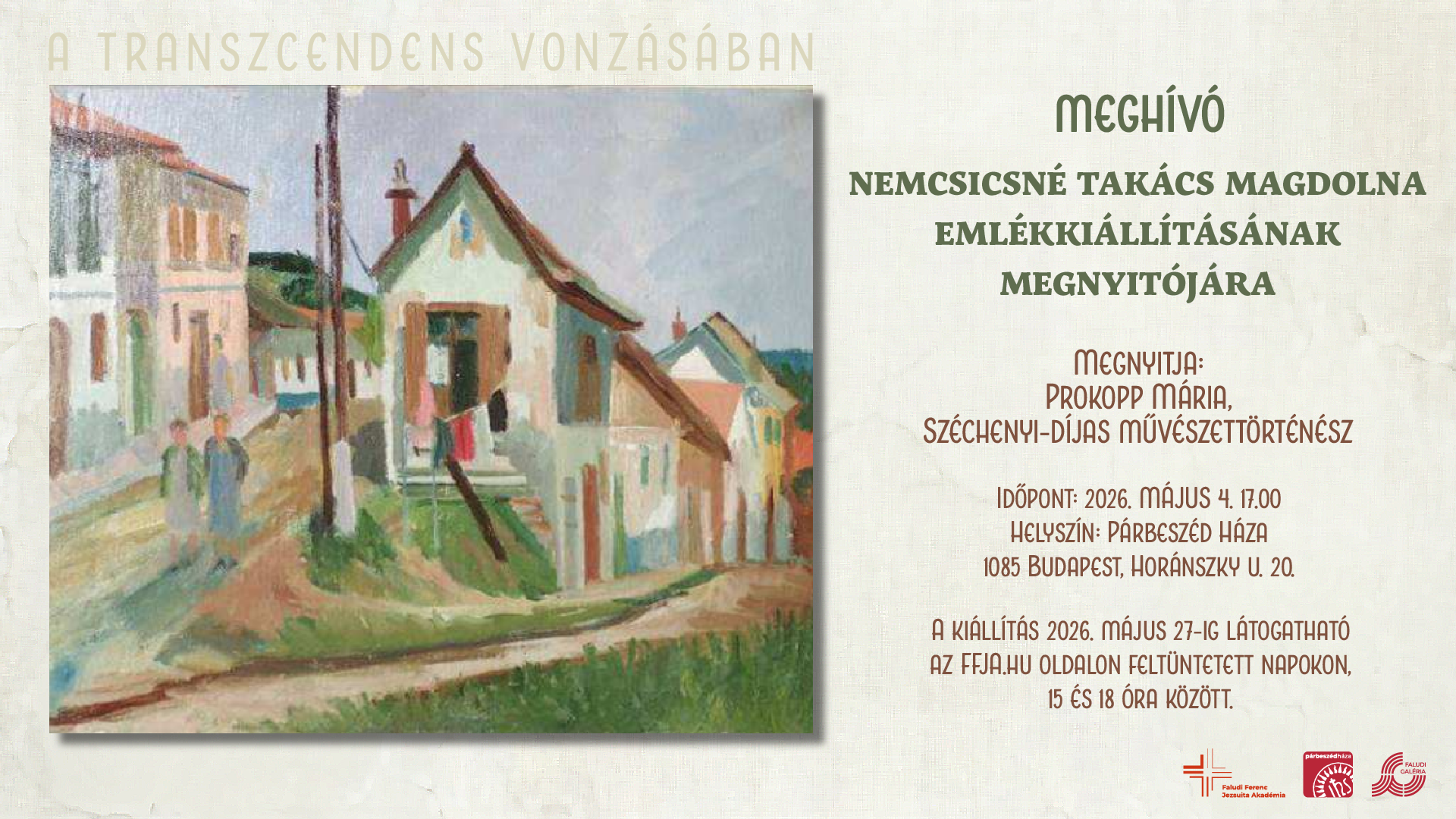 Nemcsicsné Takács Magdolna emlékkiállításának megnyitója // 2026. május 4. hétfő, 17.00